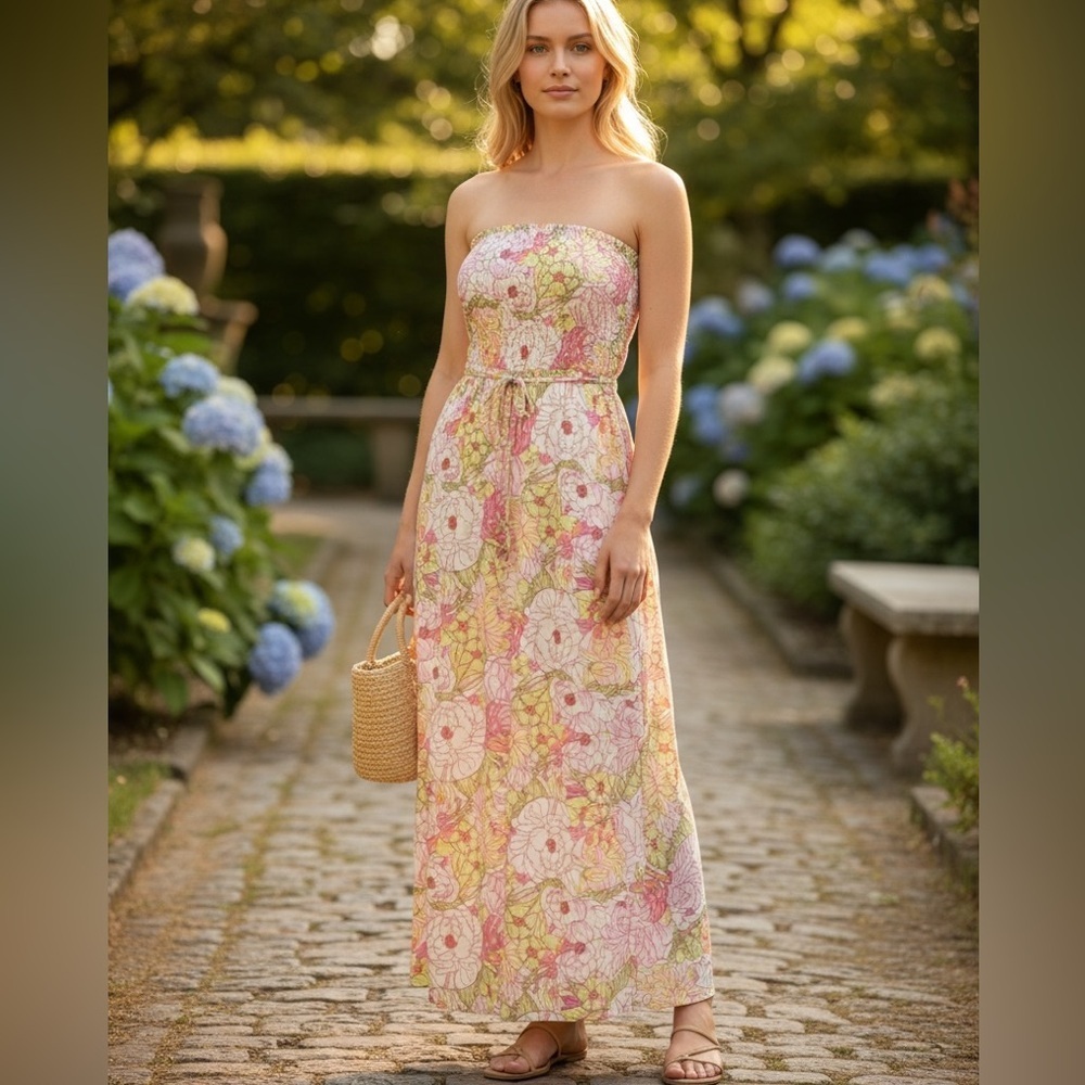 NWT Jessica Simpson strapless floral maxi dress Size XL